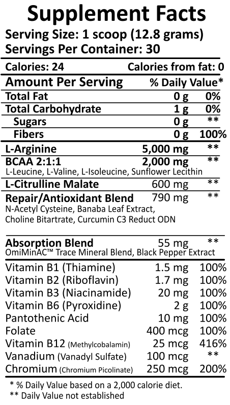 Cardio Pro Supplement Facts